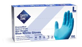 The Safety Zone 3.7 Mil, Blue Powder Free Nitrile, Examination, 100/BX 10BX/CS, LG